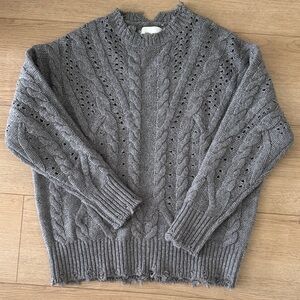 Moussy Wave Hem Gray Cable Knit Sweater